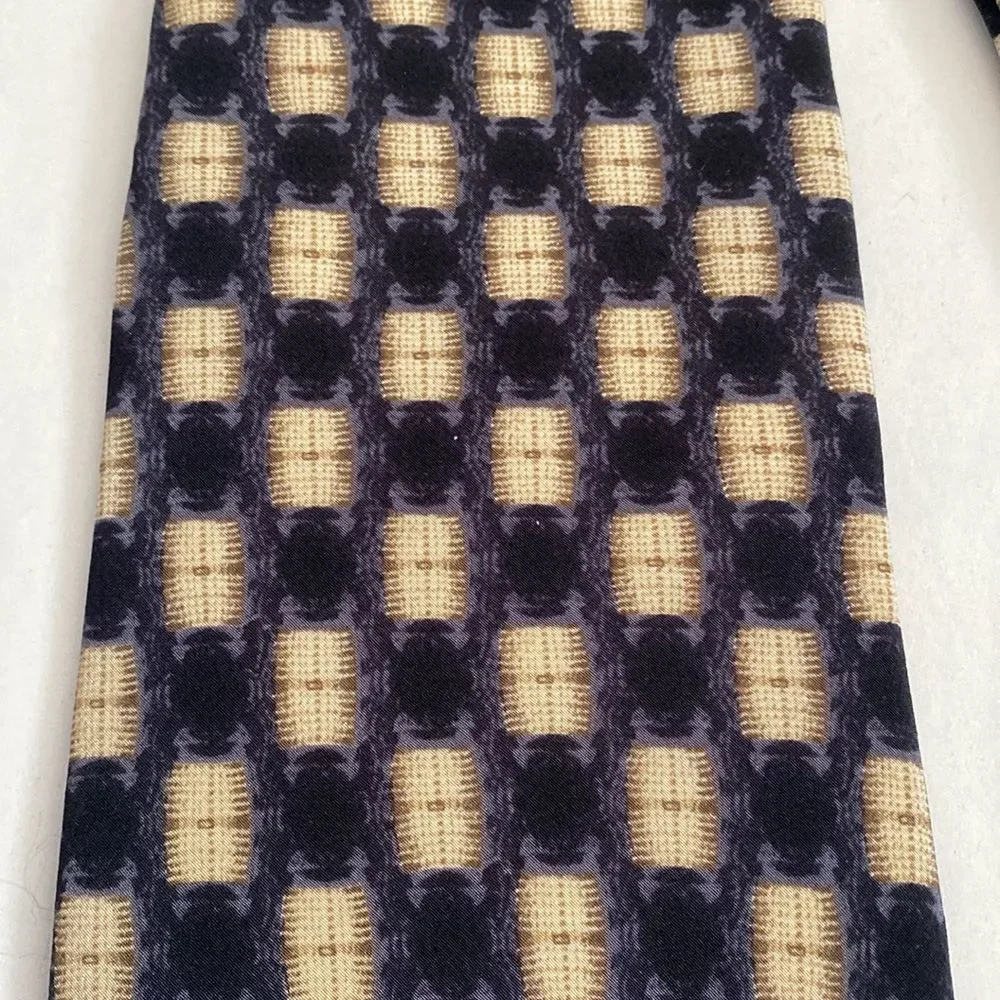 John Henry‎ 100% Silk Tie Black Cream Check Print